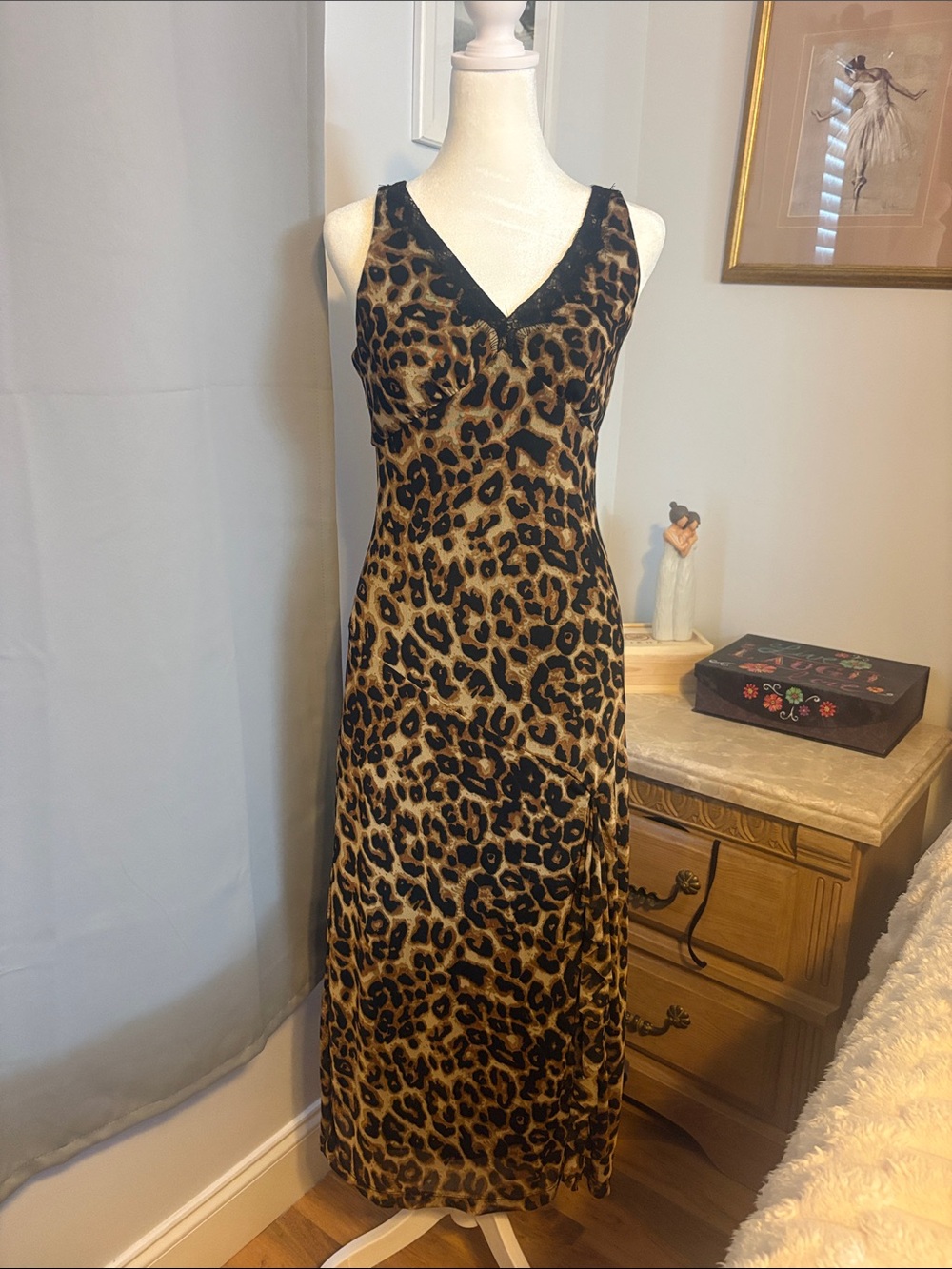 Leopard Print V-Neck Slip Dress - Black and Brown